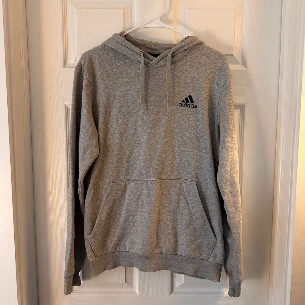 Adidas Gray Fleece Lined Hoodie with Embroidered Logo | Men's Small